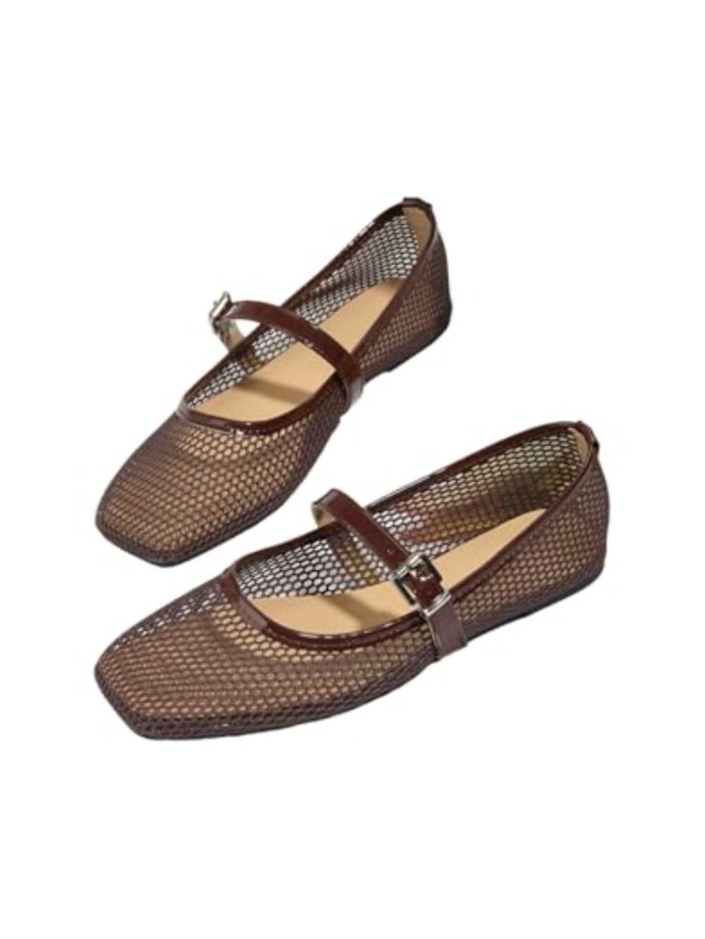 Lace Mesh Ballet Flats Square Closed Toe Breathable Summer Flat Shoes